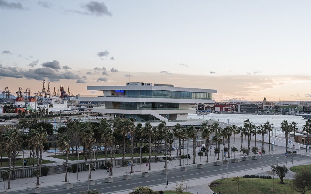 The Veles i Vents building in Valencia, Spain, at dawn