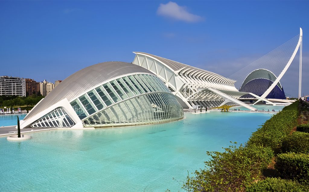 The Veles i Vents building in Valencia, Spain, at dawn