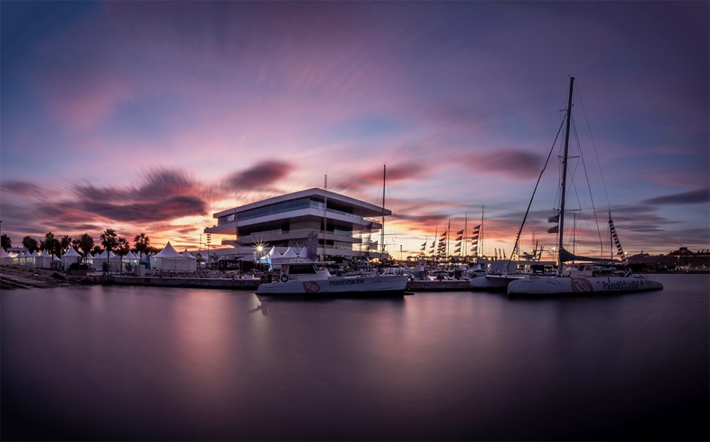 The Veles i Vents building in Valencia, Spain, at dawn